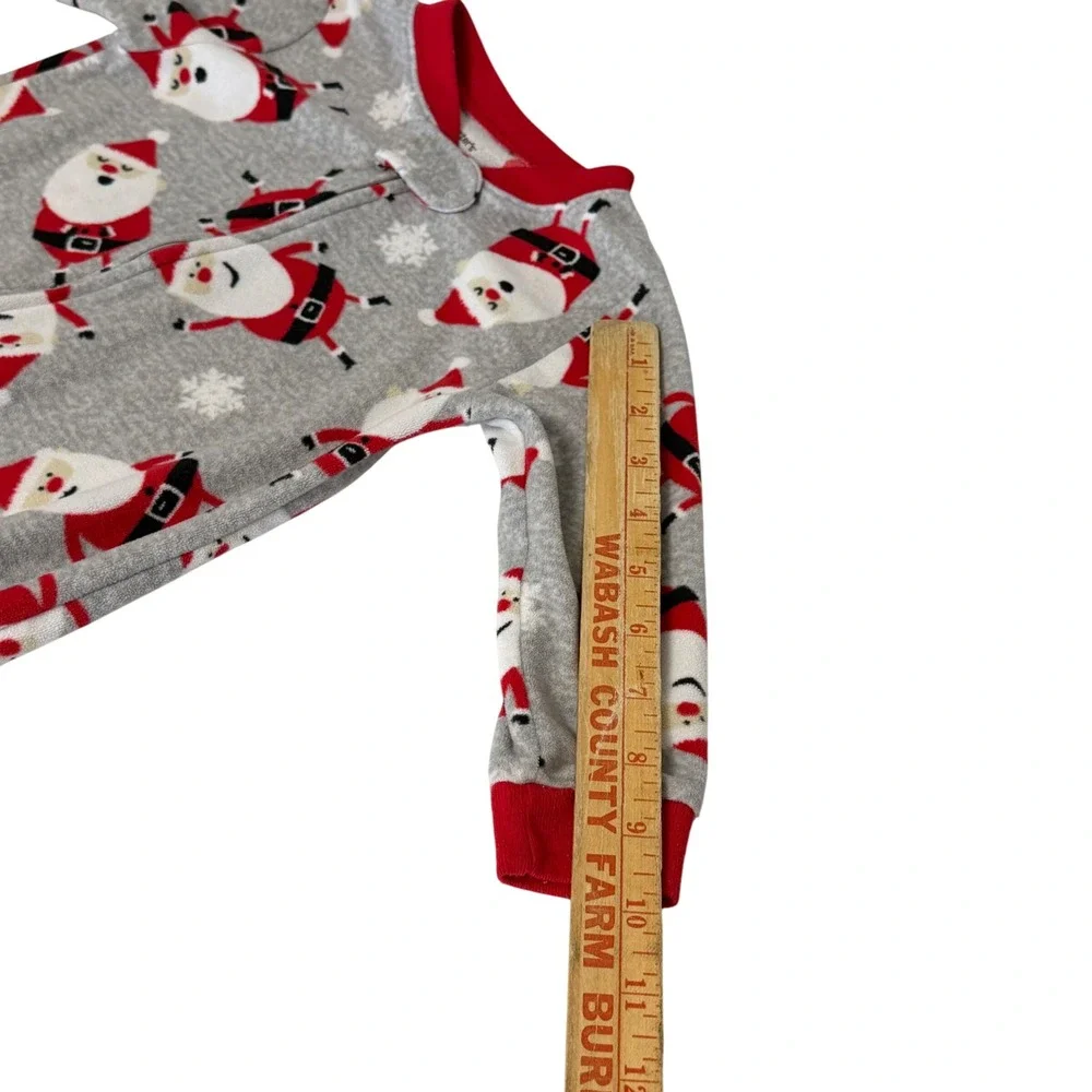 Carters Kids Gray Santa Claus Fleece Footed Pajamas 18M Christmas PJs Sleepwear